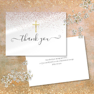 Rose Gold Glitter Gold Kreuz Schrift Dankeskarte