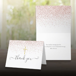 Rose Gold Glitter Gold Kruzifix Schrift Dankeskarte