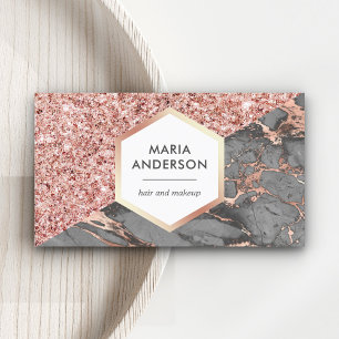Rose Gold Glitter Grauer Marmor Makeup Artist Visitenkarte