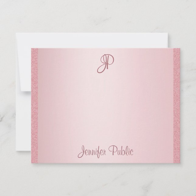 Rose Gold Glitter-Handschrift-Monogramm-Vorlage Mitteilungskarte (Vorderseite)