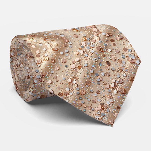 Rose Gold Glitter-Imitat + Seide-Imitat | Luxus-He Krawatte (Gerollt)
