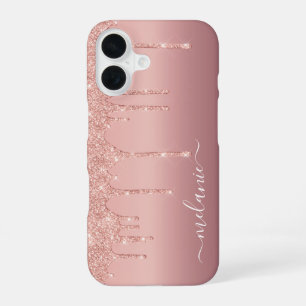 Rose Gold Glitter iPhone-Hülle mit individuellem N iPhone 16 Hülle