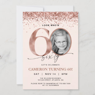 Rose Gold Glitter Konfetti Foto 60. Geburtstag Einladung