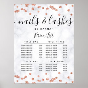 Rose Gold Glitter Konfetti Marmor Preis Menü  Poster