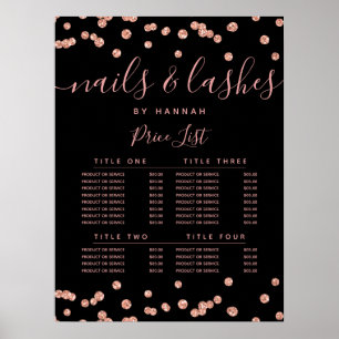 Rose Gold Glitter Konfetti Salon Preis Menü Schwar Poster