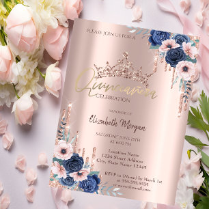 Rose Gold Glitter-Krone Anhänger, Rosen Quinceañer Einladung