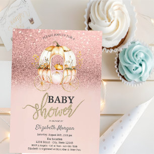 Rose Gold Glitter Kürbis-Kutsche Baby Shower Einladung