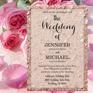 Rose Gold Glitter | Luxus-QR-Code Moderne Hochzeit Einladung