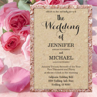 Rose Gold Glitter | Luxus QR Code Moderne Hochzeit Einladung