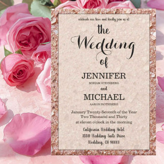 Rose Gold Glitter | Luxus-QR-Code Moderne Hochzeit Einladung