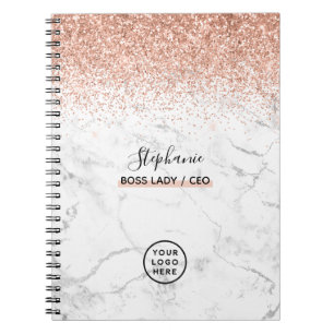 Rose Gold Glitter Marmor Logo Ihr Name Boss Lady Notizblock