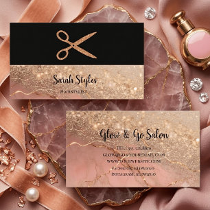 Rose Gold Glitter Marmor & Schwarzer Haarstylist Visitenkarte