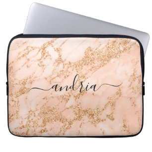 Rose Gold Glitter Marmor, schwarzer Schriftname Laptopschutzhülle
