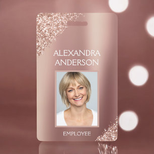 Rose Gold Glitter Mitarbeiter Name Foto Corporate Ausweis