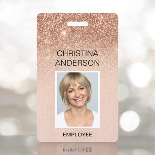 Rose Gold Glitter Mitarbeiter Name Foto Corporate Ausweis
