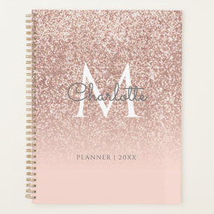 Rose Gold Glitter Monogram Blush Pink 2023 Planer