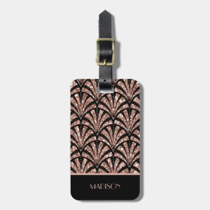 Rose Gold Glitter Monogramm Art Deco Muster   Gepäckanhänger
