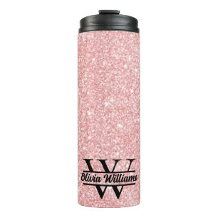 Rose Gold Glitter Monogramm Girly Moderner Glanz Thermosbecher