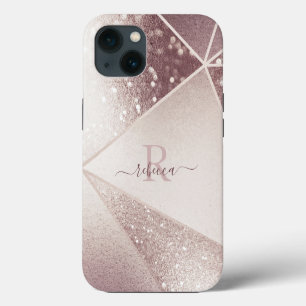 Rose Gold Glitter Monogramm Name Personalisiert iPhone 13 Hülle