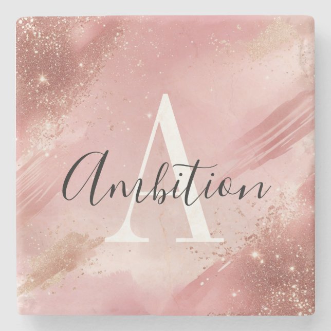 Rose Gold Glitter Monogramm Steinuntersetzer – Ind (Vorderseite)