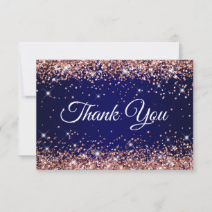 Rose Gold Glitter Navy Blau 40. Geburtstag Dankeskarte