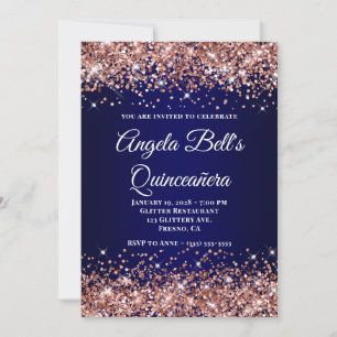 Rose Gold Glitter Navy Blau Ombre Quinceanera Einladung