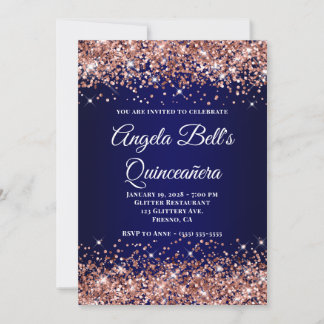 Rose Gold Glitter Navy Blau Ombre Quinceanera Einladung