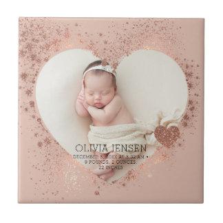 Rose Gold Glitter Neugeborenen-Foto-Geburtsstatist Fliese