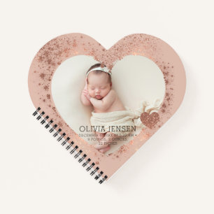 Rose Gold Glitter Neugeborenen-Foto-Geburtsstatist Notizbuch