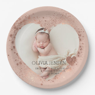 Rose Gold Glitter Neugeborenen-Foto-Geburtsstatist Pappteller