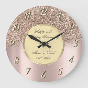 Rose Gold Glitter Ombre 50. Hochzeitstag Große Wanduhr