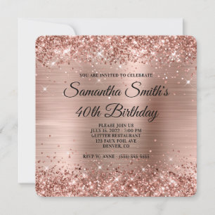 Rose Gold Glitter Ombre Folie 40. Geburtstag Einladung