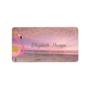 Rose Gold Glitter Ombre Pink Flamingo Strand Adressaufkleber