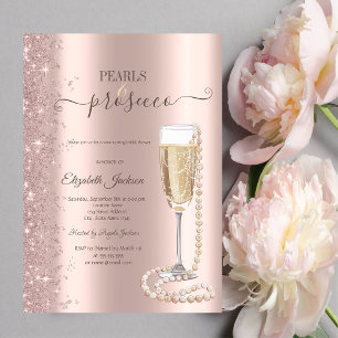 Rose Gold Glitter Perlen & Prosecco Brautparty Einladung