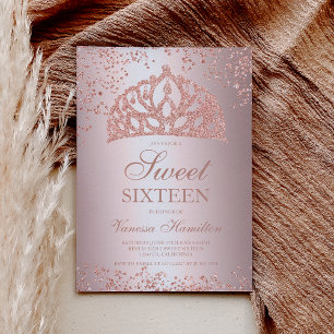 Rose gold glitter photo foil crown tiara Sweet 16 Einladung
