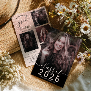 Rose gold glitter pink ombre 5 photos graduation einladung