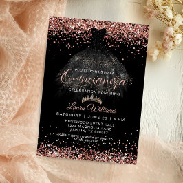 Rose Gold Glitter Princess Quinceañera Birthday Einladung