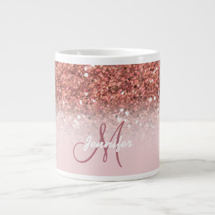 Rose Gold Glitter Schimmer Ombre Monogramm Name Jumbo-Tasse