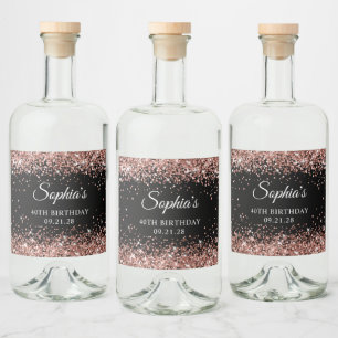 Rose Gold Glitter Schwarz 40. Geburtstag Alkoholflaschenetikett