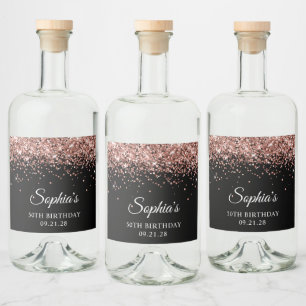 Rose Gold Glitter Schwarz 50. Geburtstag Alkoholflaschenetikett