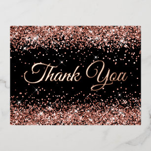 Rose Gold Glitter Schwarz 50. Geburtstag Danke Folie Einladungspostkarte