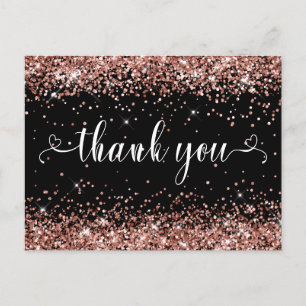 Rose Gold Glitter Schwarz Sweet 16 Herzen Danke Postkarte