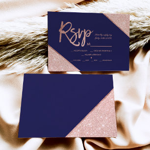 Rose gold glitter script navy blue rsvp wedding 2 karte