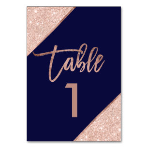 Rose gold glitter script navy blue table number tischnummer