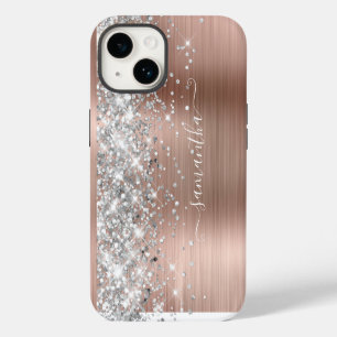 Rose Gold Glitter Silber Glam Mädchenhaftes Design iPhone 14 Hülle