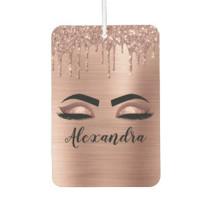 Rose Gold Glitter Sparkle Eyelashes Monogram Name Autolufterfrischer