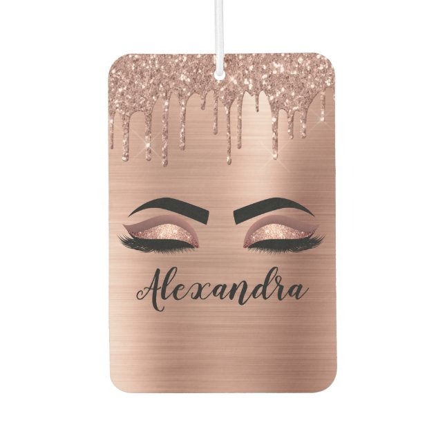 Rose Gold Glitter Sparkle Eyelashes Monogram Name Autolufterfrischer (Vorderseite)