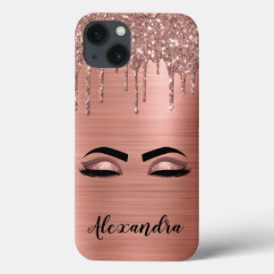 Rose Gold Glitter Sparkle Eyelashes Monogram Name Case-Mate iPhone Hülle