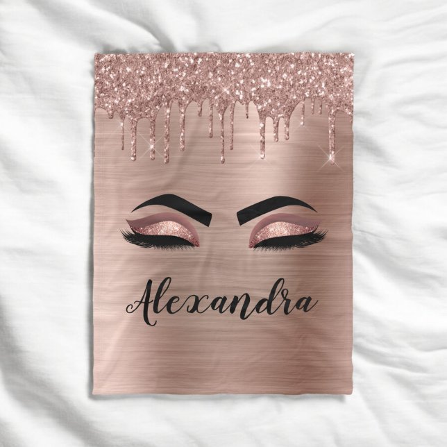 Rose Gold Glitter Sparkle Eyelashes Monogram Name Fleecedecke (Von Creator hochgeladen)