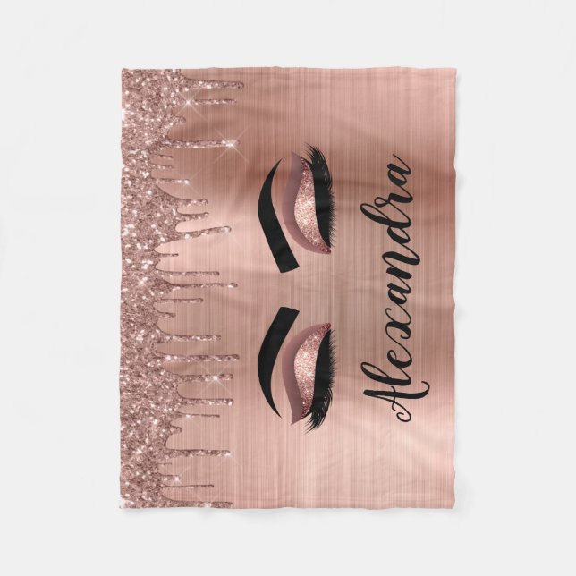 Rose Gold Glitter Sparkle Eyelashes Monogram Name Fleecedecke (Vorderseite)